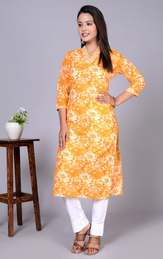 Mustard Cotton Straight Kurta Pants Set