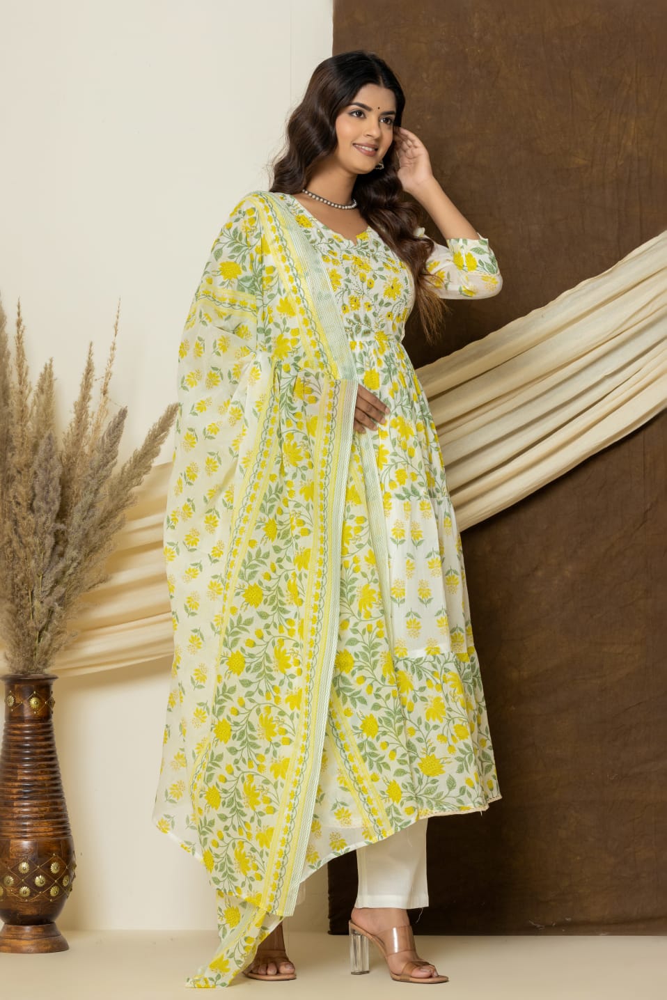 Yellow Printed Suit Set with Dupatta