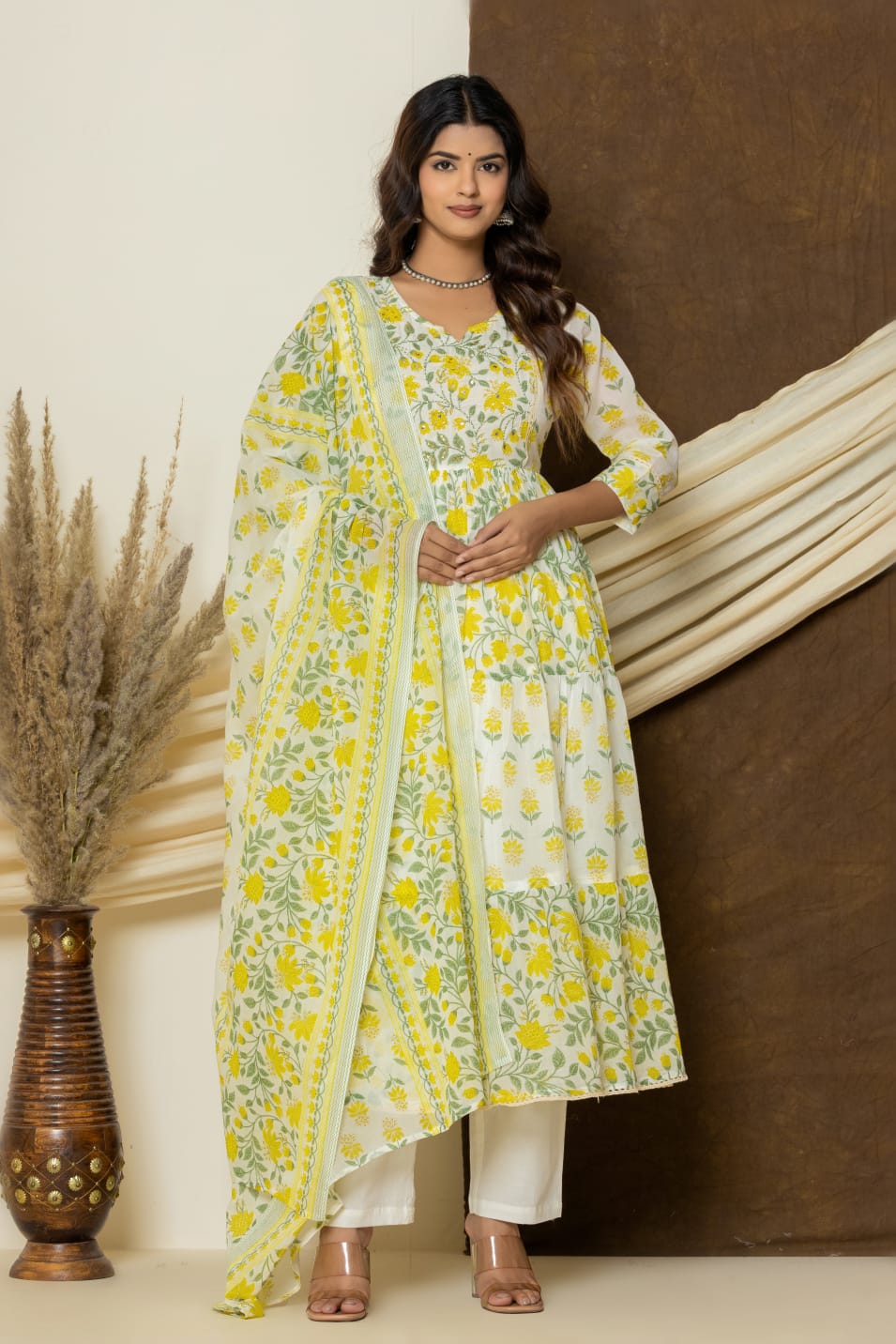 Yellow Printed Suit Set with Dupatta