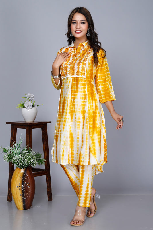 Mustard Cotton Straight Kurta Pants Set