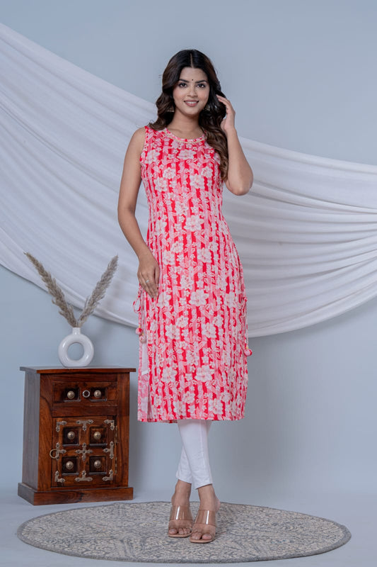 Pink Cotton Straight Kurta Pants Set