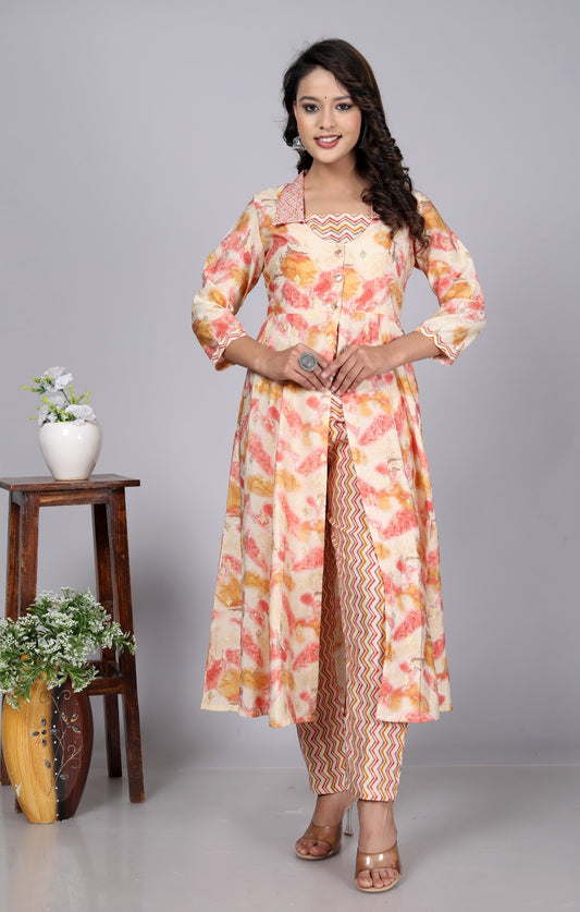 Floral Cotton A-Line Kurta Pant Set