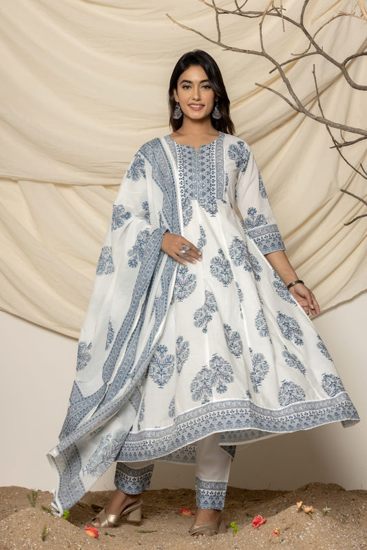 White & Grey Suit Set with Dupatta