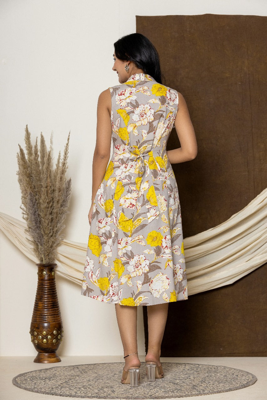 Cream Yellow Floral Printed Dress