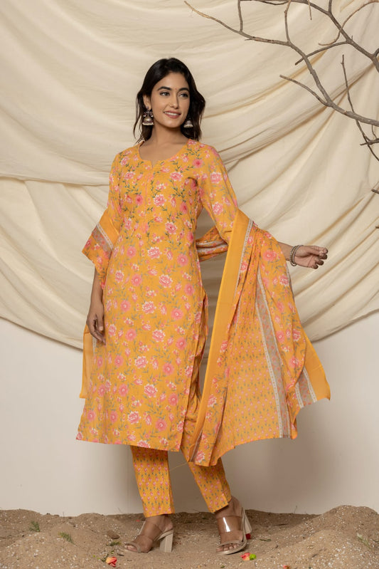 Kesari Printed Suit Set with Dupatta